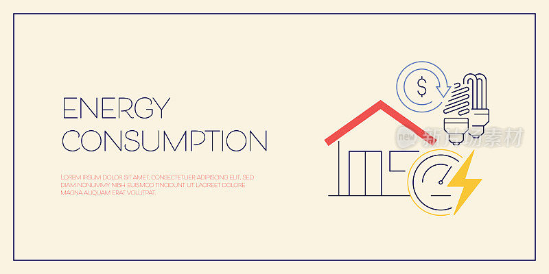 与能源消耗相关的线图标设计。电力,费用,效率,能源法案。