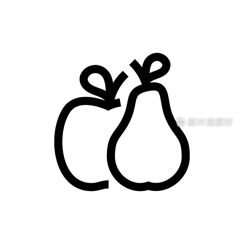 饮食食品线图标，设计，像素完美，可编辑的笔触。标志、标志、符号。蔬菜，素食，苹果水果，梨。