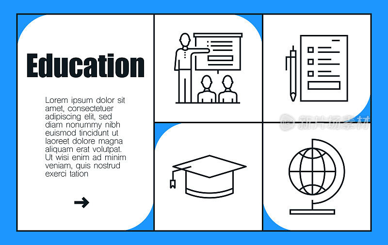 教育和学校线图标集和横幅设计