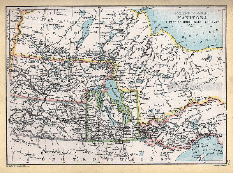 19世纪，19世纪90年代，加拿大马尼托巴和部分西北地区的旧地图