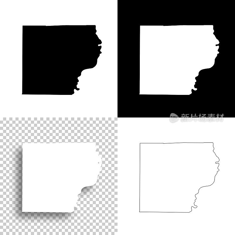 劳伦斯县，伊利诺伊州。设计地图。空白，白色和黑色背景