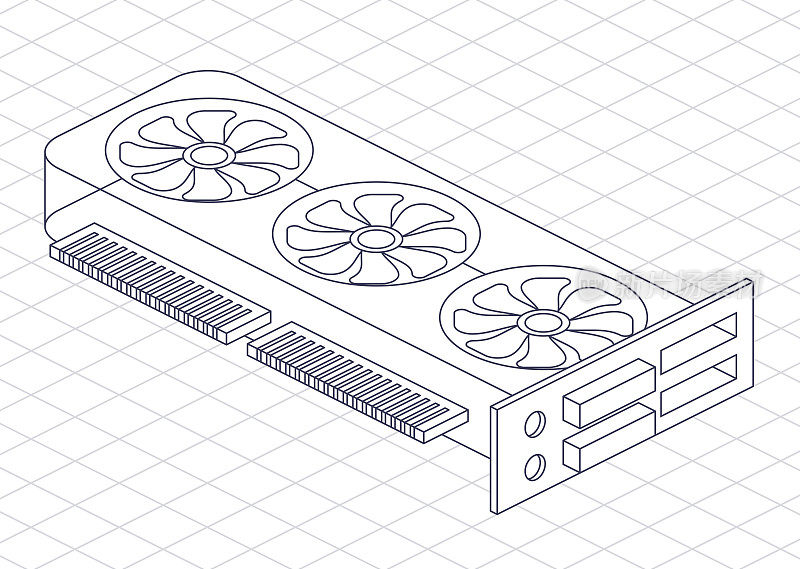 视频图形卡PC计算机部件等距设计方案线框图网格元素