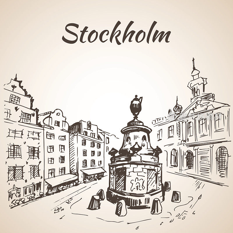 欧洲老城斯德哥尔摩-瑞典。斯德哥尔摩最古老的广场