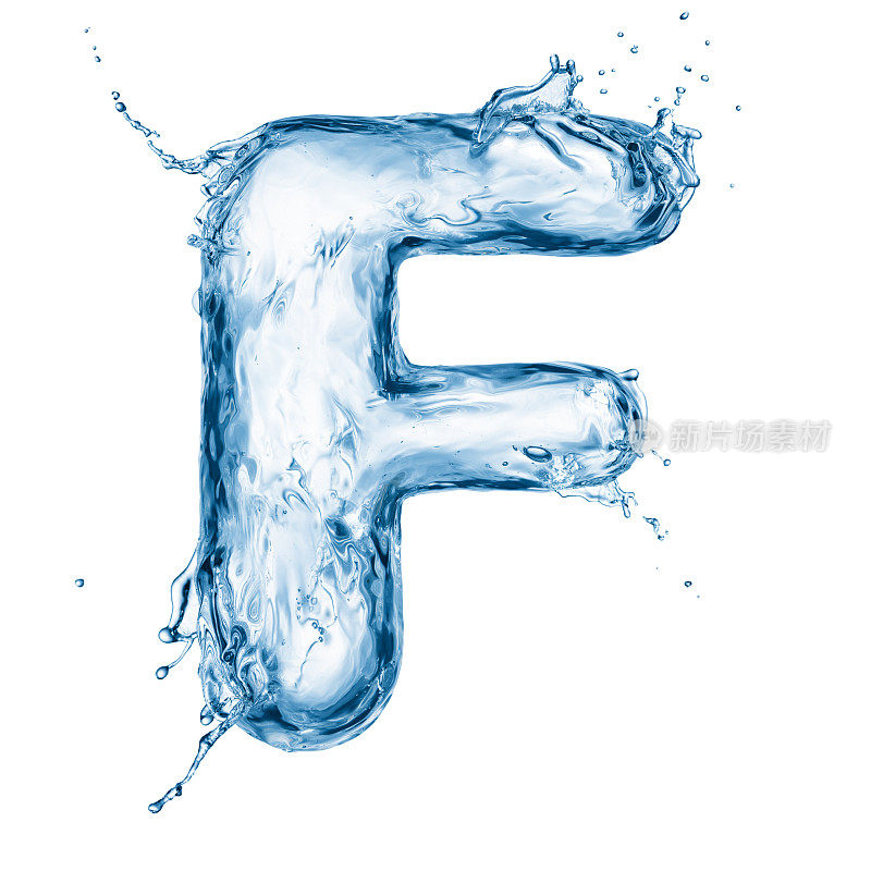 字母F由蓝色的水封装而成