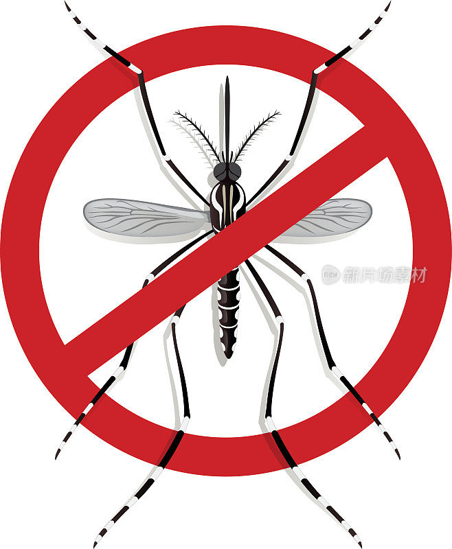 大自然中，埃及伊蚊高跷着禁止标志，俯视图