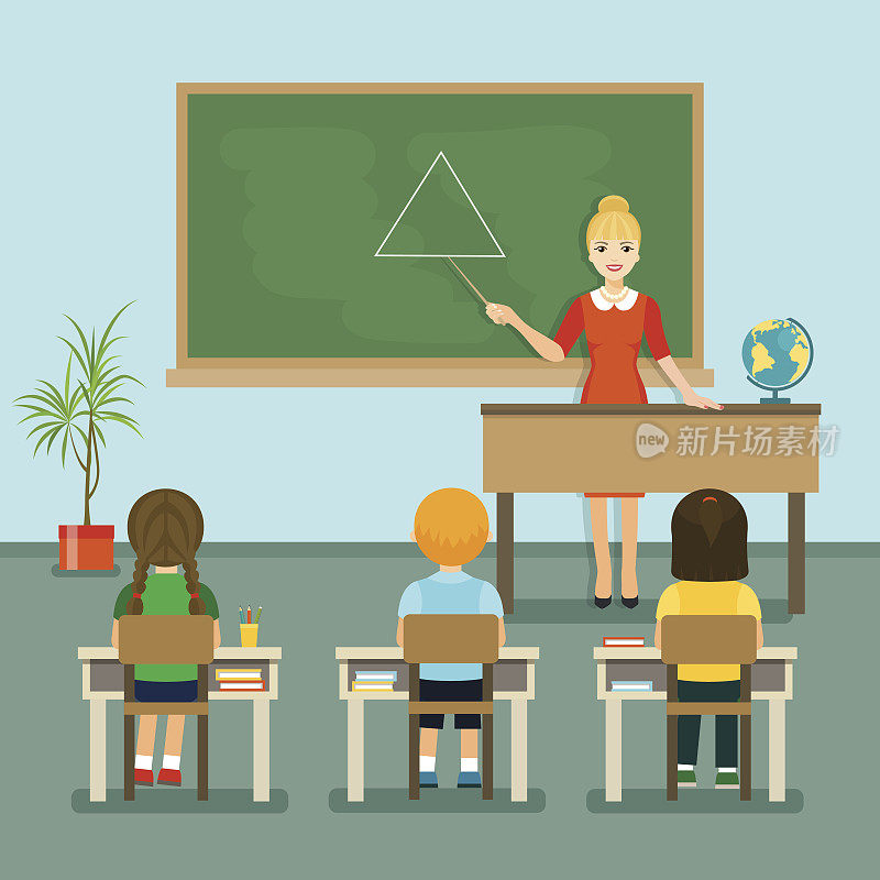 学校在教室上课。矢量平面插图。