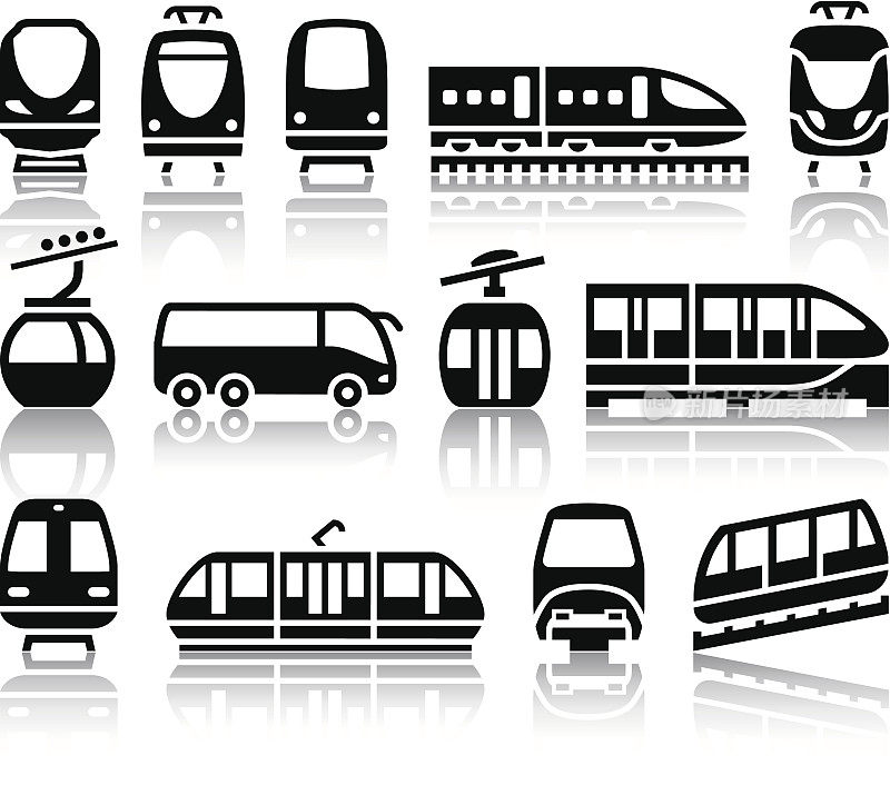 乘客和公共交通的黑色图标