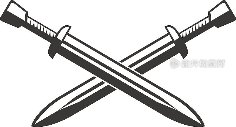 两把交叉的剑孤立在白色背景上。矢量图