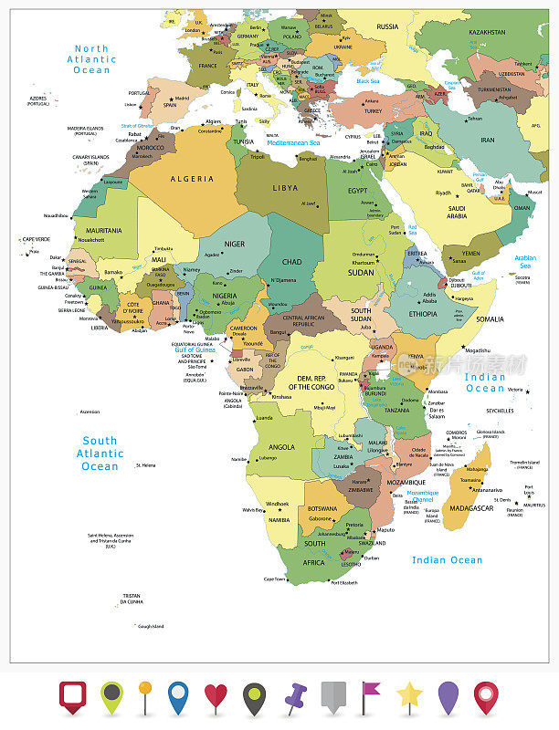 非常详细的非洲政治地图