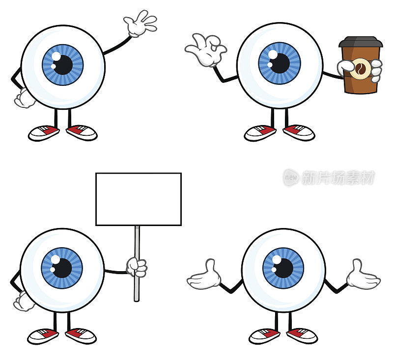 蓝色眼球Guy卡通吉祥物人物2。收藏集