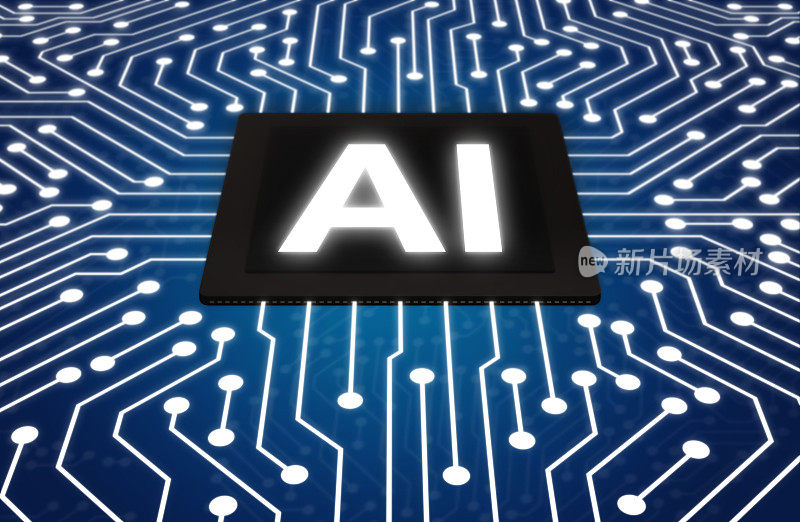 AI符号在电路板的中心，人工智能的数字矢量插图