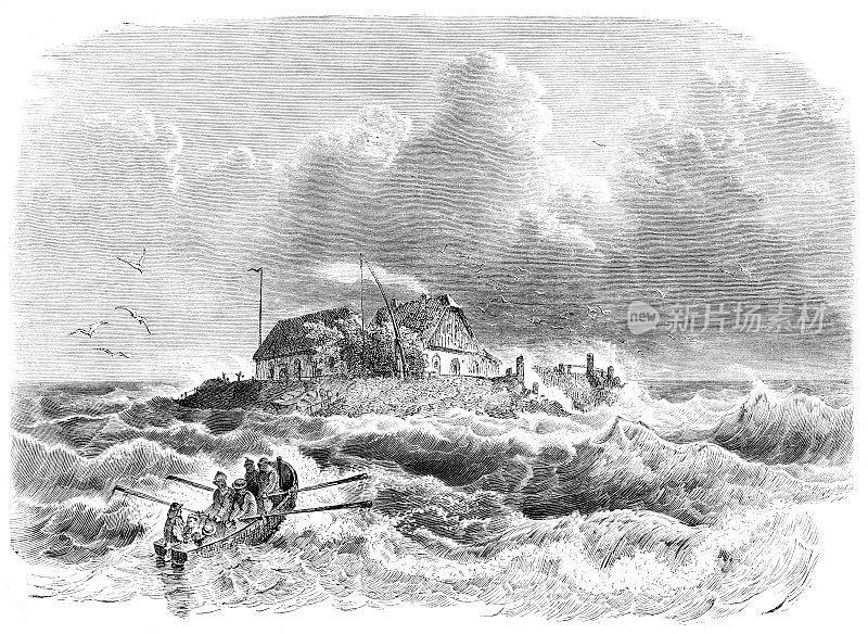 人们在北海附近的F?hr德国岛划艇