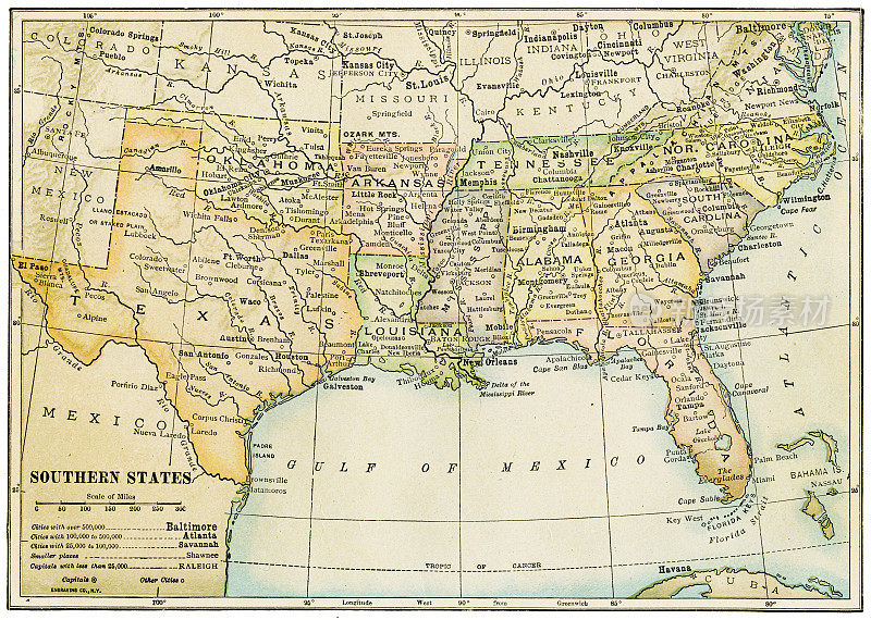 美国南部各州地图1898年