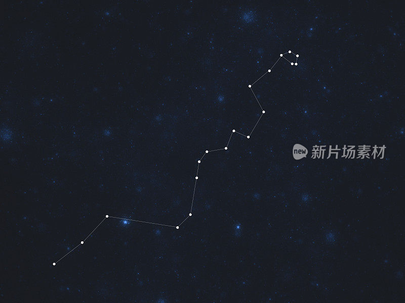 外太空中的九头蛇星座恒星。九头蛇星座在星空深蓝色的背景。天球南半球的星团