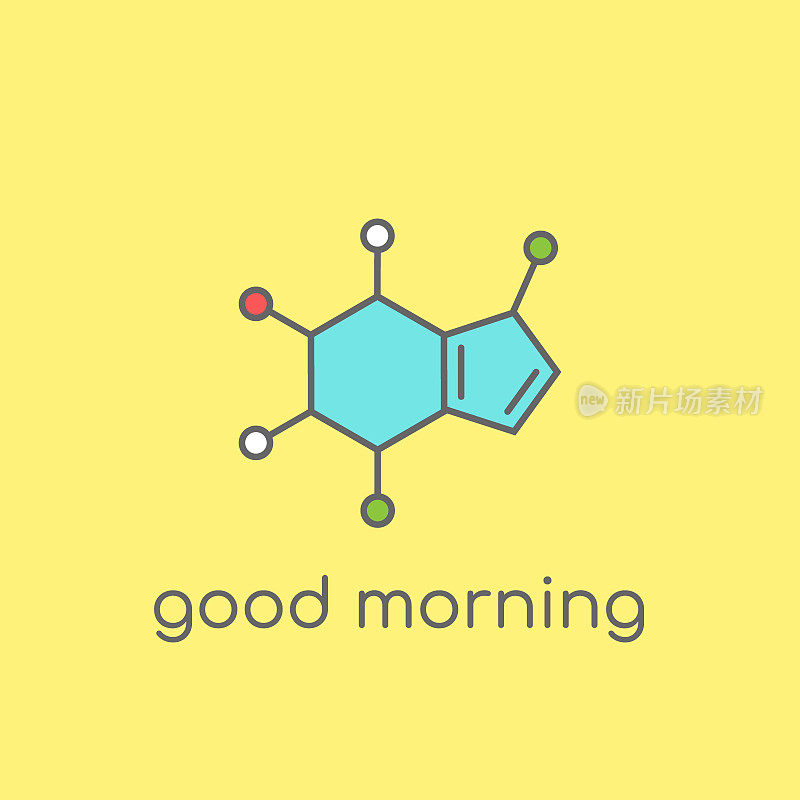咖啡因分子结构。早上好概念。化学式和课文。