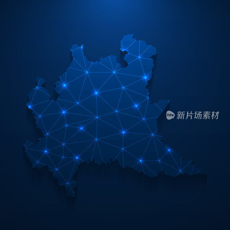 伦巴第地图网络-明亮的网格在深蓝色的背景