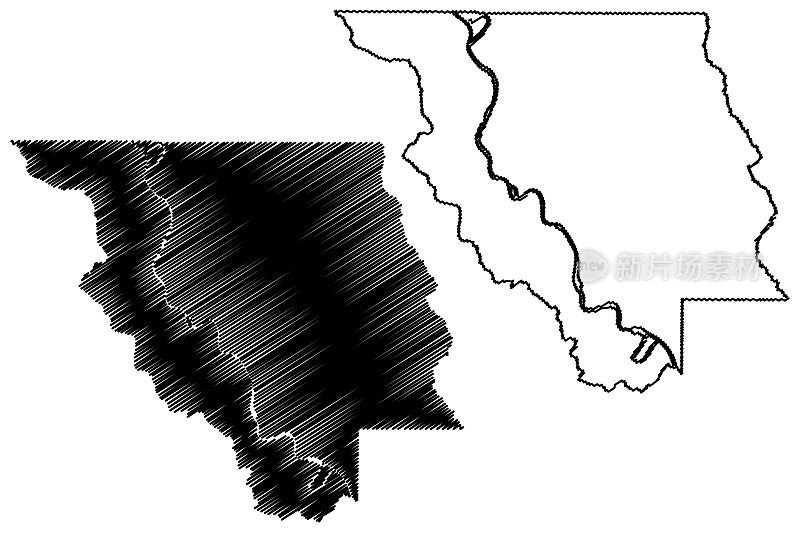 红河县，路易斯安那州(美国县，美国，美国，美国)地图矢量插图，涂鸦草图红河教区地图