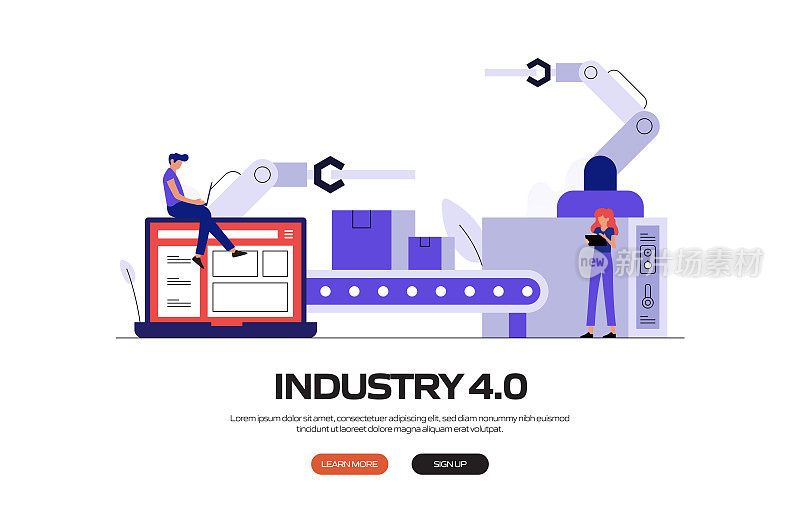 工业4.0概念矢量插图网站横幅，广告和营销材料，在线广告，业务演示等。