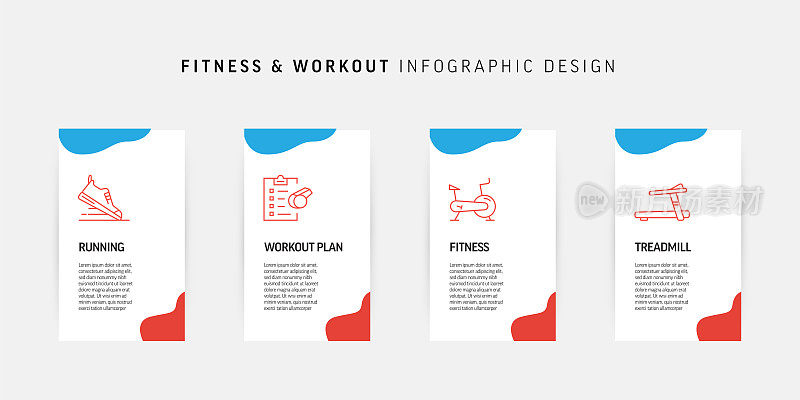健身，健身房和健康生活方式相关的过程信息图表设计