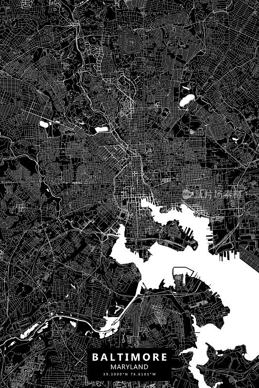 巴尔的摩，马里兰州，美国矢量地图