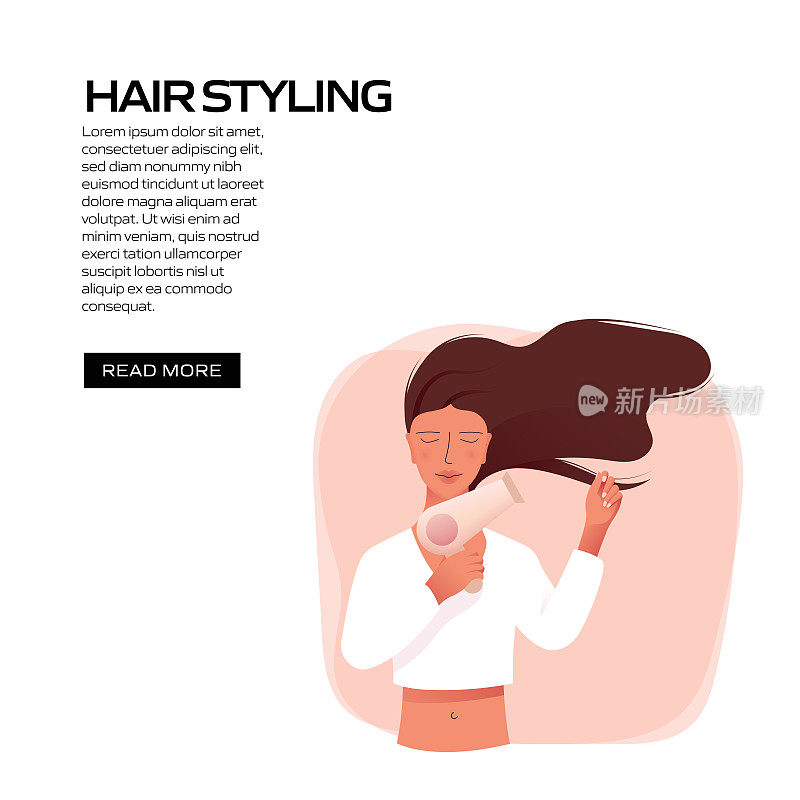 头发造型概念彩色矢量插图在平面卡通风格。美，身体护理和化妆品相关的现代矢量插图的社交媒体帖子