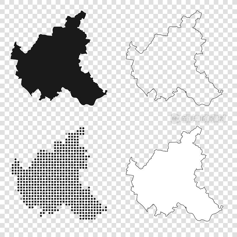 汉堡地图设计-黑色，轮廓，马赛克和白色