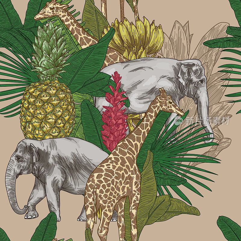 热带动物Safari无缝模式背景