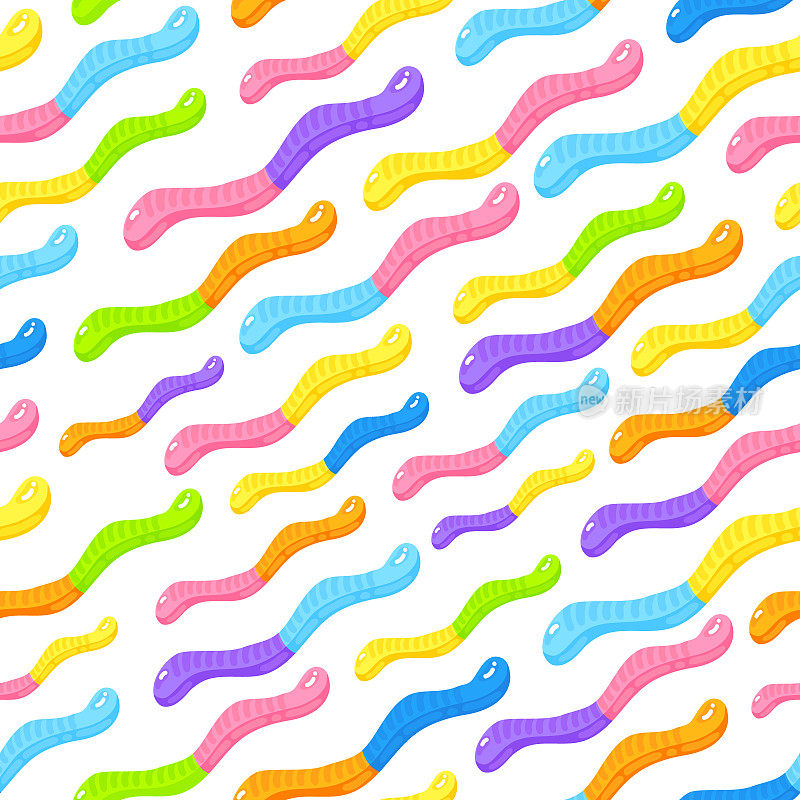 果冻蠕虫甜糖果无缝模式与惊人的味道平面风格设计矢量插图。