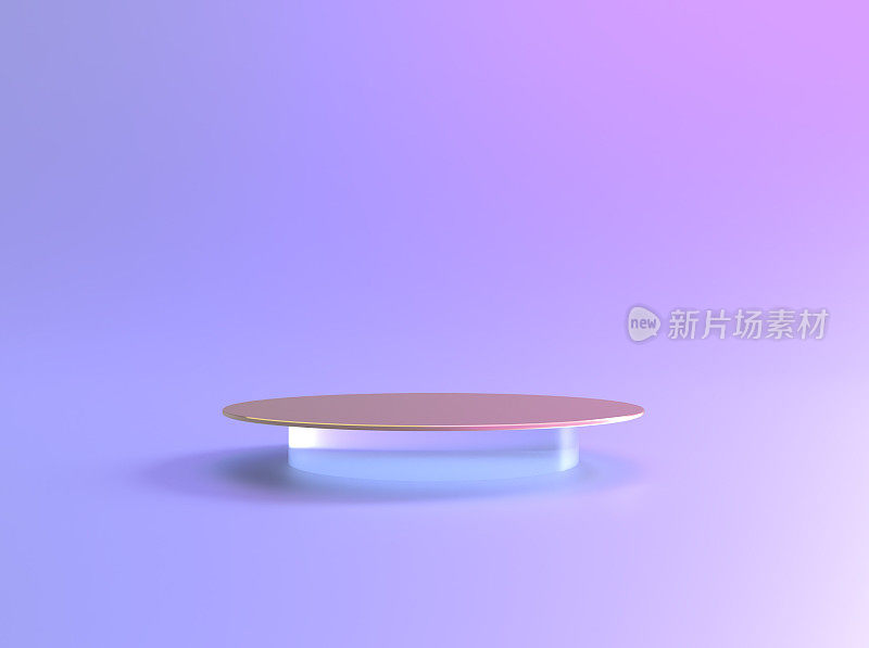 台座为水晶玻璃或底座背景，圆形3d展示架。透明水晶玻璃产品展示平台，金板讲台