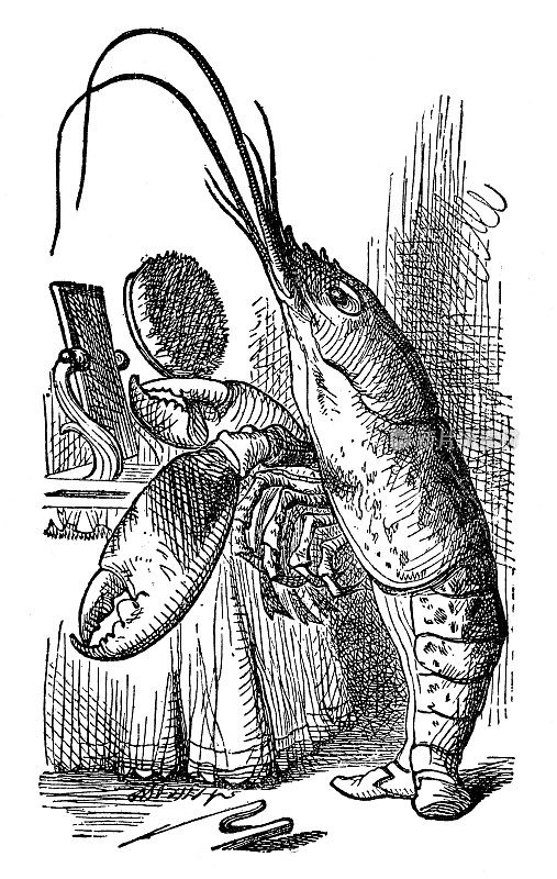 镜子前的龙虾——《爱丽丝梦游仙境》1897年