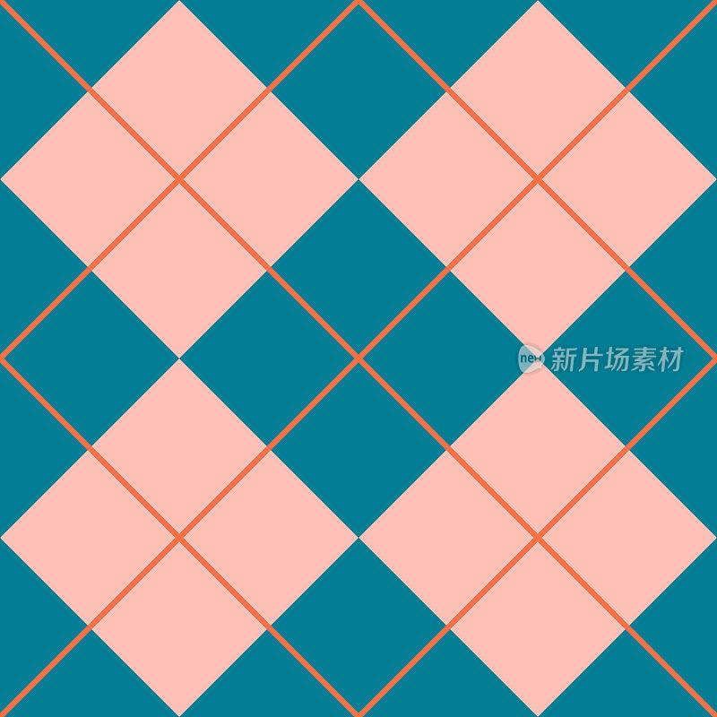 阿盖尔郡。无缝图案的方块，菱形和线在蓝色和粉红色。适用于织物、纺织品、包装纸、室内装饰、设计等印刷。矢量图形。