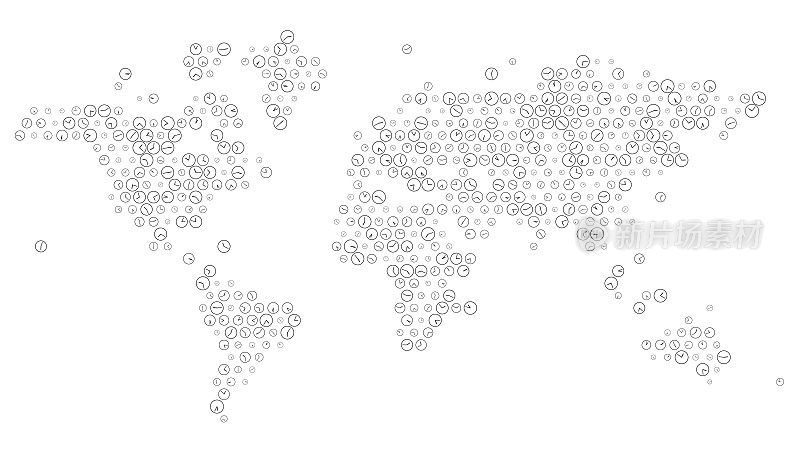 由时钟绘制的世界地图