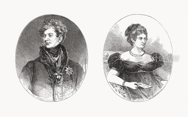 乔治四世国王和卡洛琳王后,木刻,出版于1900年