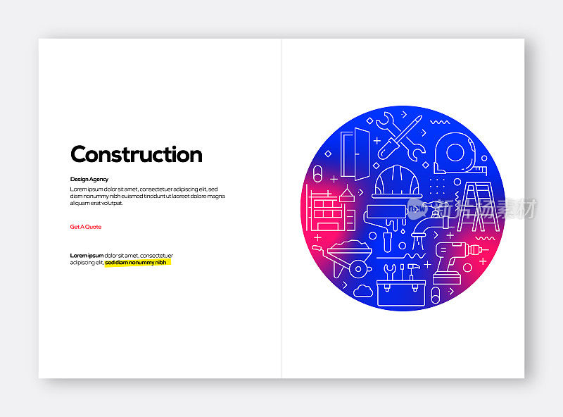 建筑行业相关的现代线条风格矢量插图