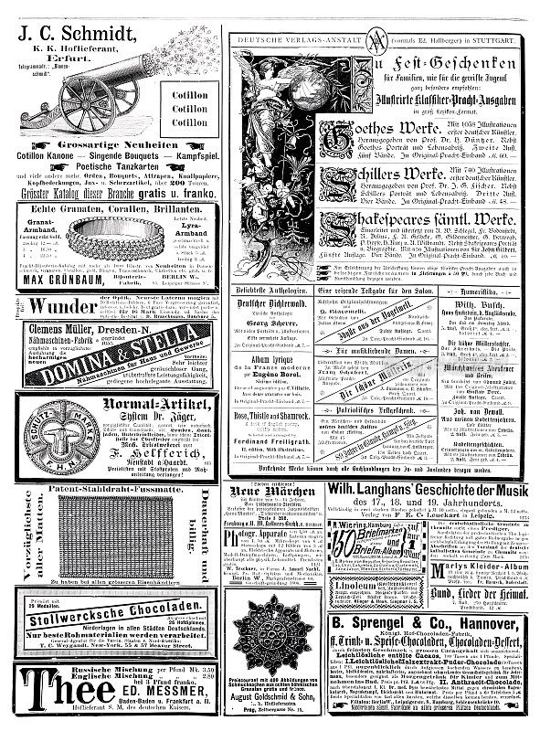 1887年德国杂志上的广告，包括科隆的Stollwerck巧克力