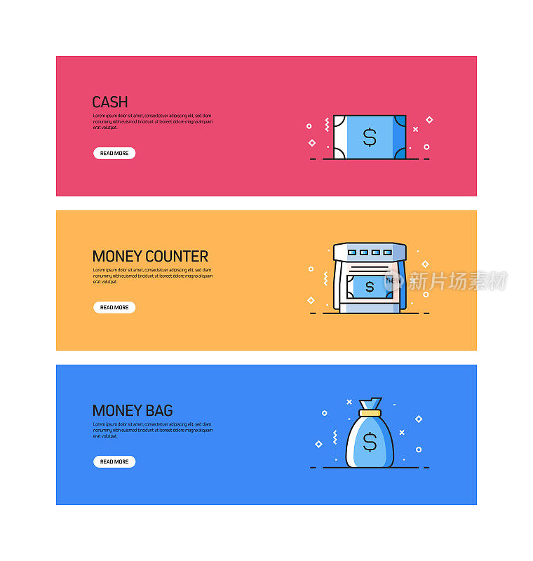 金钱相关的平线横幅设计与图标