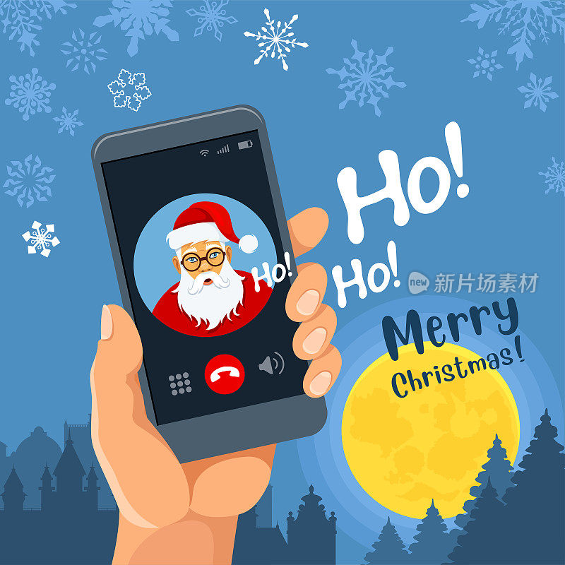 圣诞快乐!智能手机上的圣诞老人。