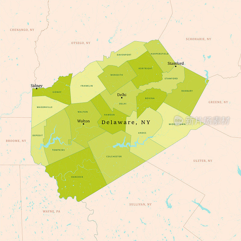 纽约特拉华矢量地图绿色