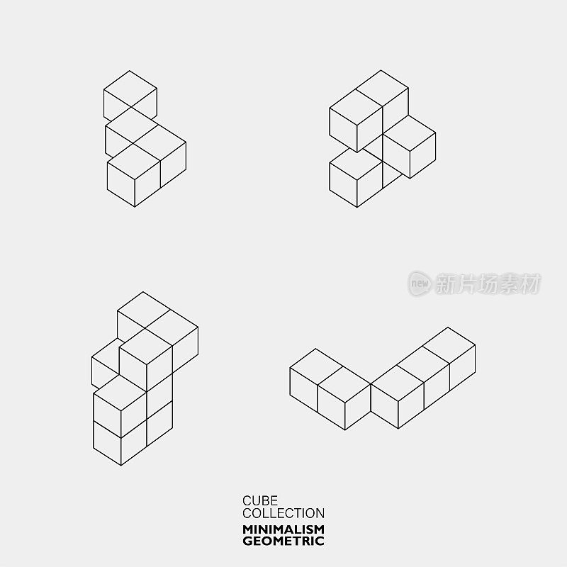 抽象极简几何立体立方体图案集合