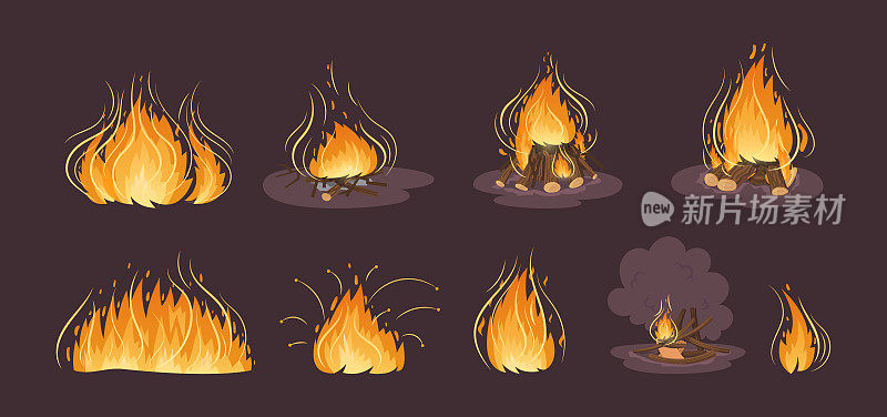 木柴板，篝火的树枝，原木，火燃烧木头原木