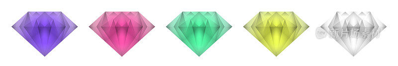 不同颜色的钻石宝石集，矢量插图