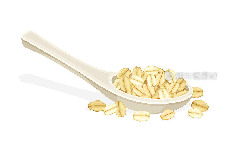 燕麦片作为全谷物食品与燕麦卷在勺子向量插图