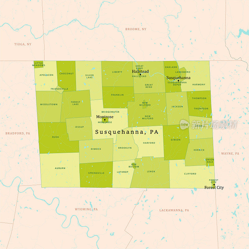 萨斯奎哈纳县绿色矢量地图