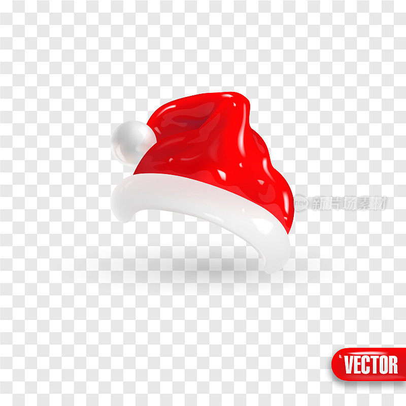 3D卡通红色圣诞老人帽。现实渲染矢量图标。每股收益10