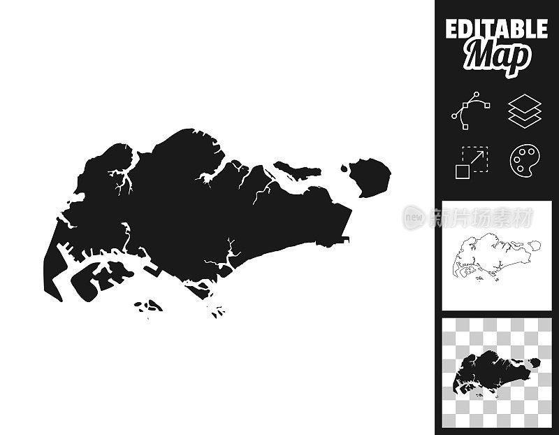 新加坡地图设计。轻松地编辑