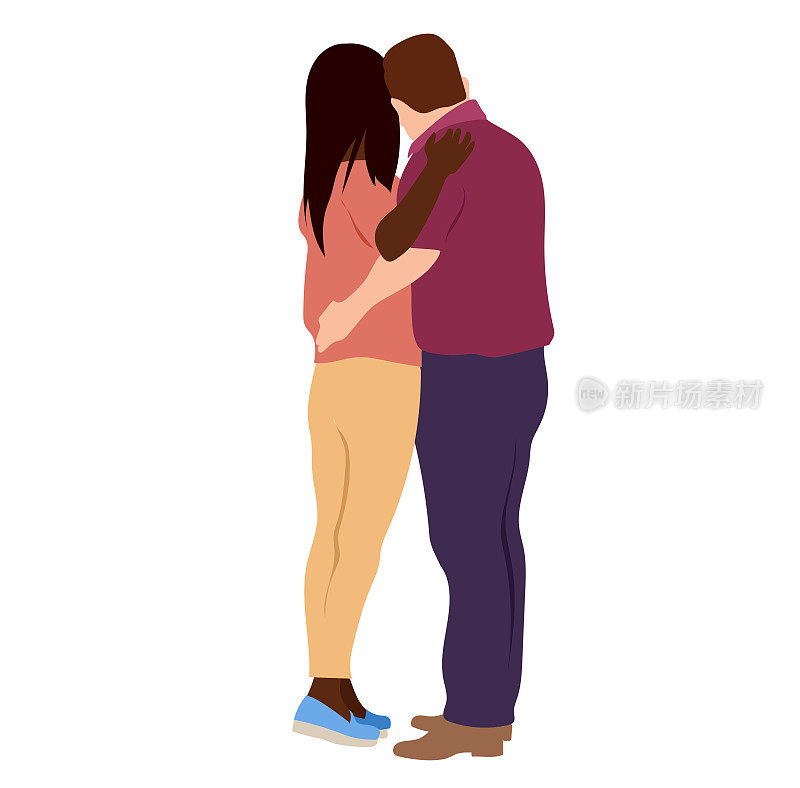 夫妇拥抱混合种族酒红色Polo紫色裤子