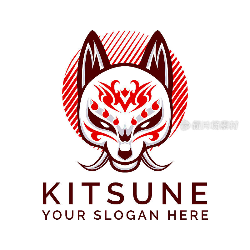 Kitsune武士头日本狼标志矢量插图