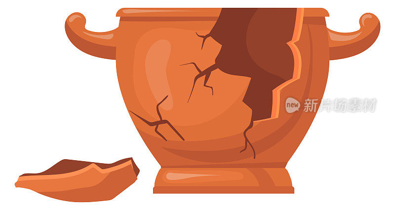 破碎的陶罐，破损的陶瓷卡通图标