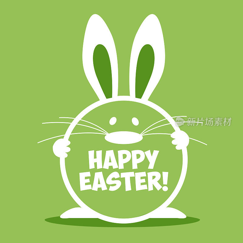 复活节兔子与彩绘蛋在彩色背景。创意平面插图。