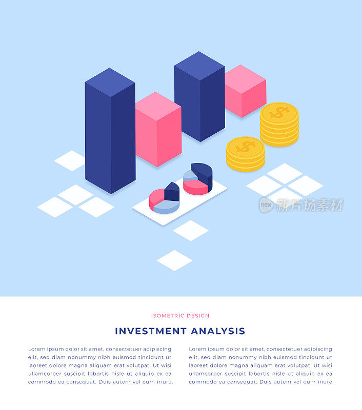 投资分析概念等距3D插图